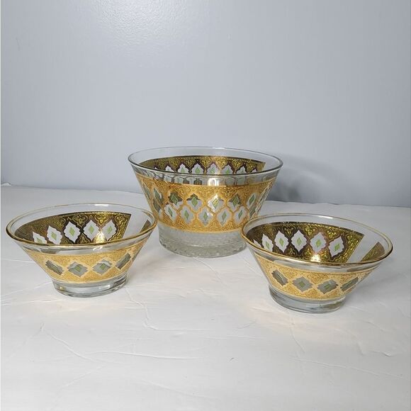 Vintage 60s Culver Valencia ICE BUCKET lemon/lime/berry Bowl Gold Green Filigree - Picture 1 of 7